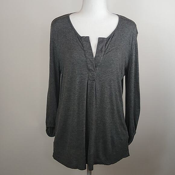 Kut from the Kloth Women's Split V Neck Top Gray Small - Picture 1 of 7